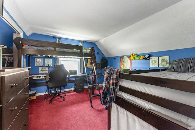 8809 Newberry Dr, Fort Wayne, IN 46825 - carpeted bedroom with vaulted ceiling, baseboards, and a desk