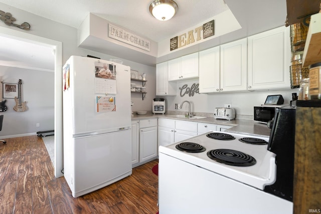 8809 Newberry Dr, Fort Wayne, IN 46825 - kitchen with white appliances, a sink, white cabinetry, and light countertops