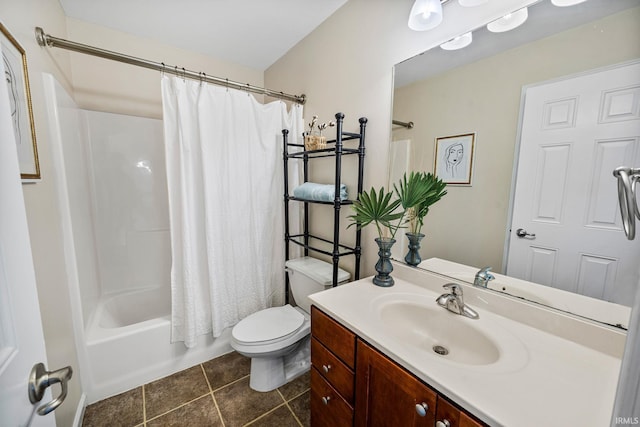 13849 Old Colony Dr, Granger, IN 46530 - bathroom with vanity, tile patterned flooring, toilet, and shower / bath combination with curtain