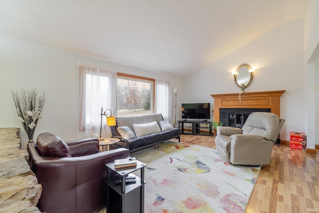 5959 W Delap Rd, Ellettsville, IN 47429 - living area with wood finished floors, lofted ceiling, and a glass covered fireplace