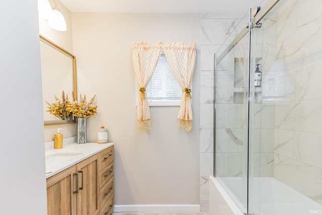1804 W 14th St, Muncie, IN 47302 - bathroom featuring vanity, shower / bathtub combination, and baseboards
