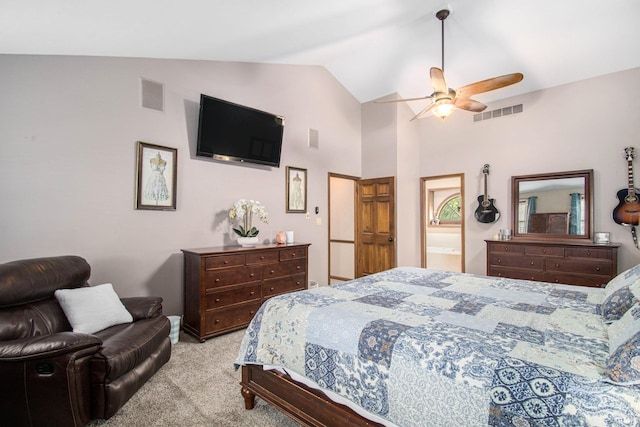 51178 Ashley Dr, Granger, IN 46530 - bedroom with light colored carpet, vaulted ceiling, ceiling fan, and baseboards
