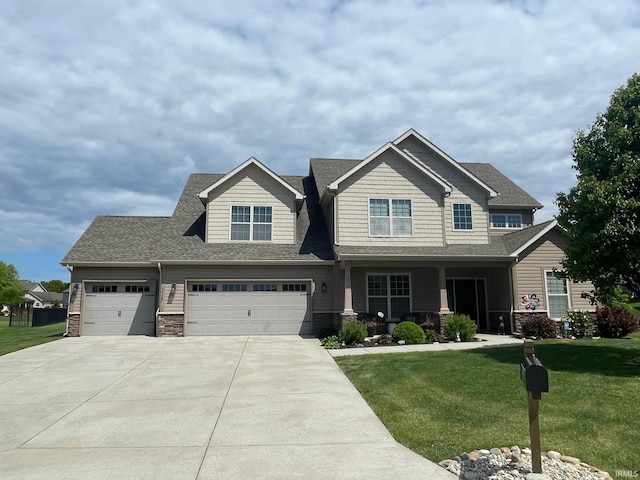 6118 Mackenzie Ct, West Lafayette, IN 47906 - craftsman inspired home with concrete driveway, a front lawn, a garage, roof with shingles, and covered porch