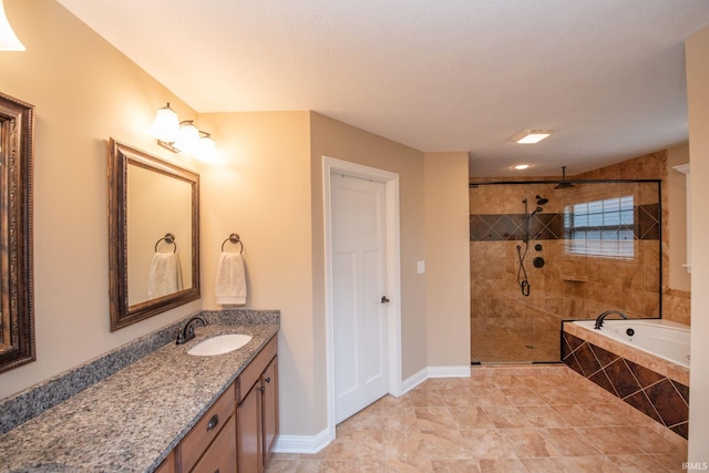 6118 Mackenzie Ct, West Lafayette, IN 47906 - full bath featuring tiled shower, vanity, a bath, baseboards, and tile patterned flooring