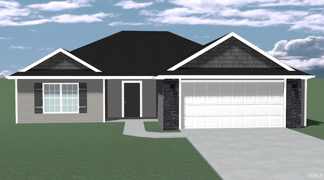 568 Lago Ct, Fort Wayne, IN 46818 - view of front of home featuring stone siding, an attached garage, and concrete driveway