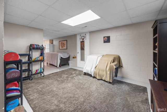 1437 W State Road 56th Rd, Jasper, IN 47546 - bedroom featuring concrete block wall, a paneled ceiling, and carpet flooring