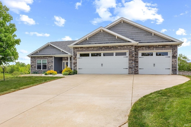 4300 Lithophone Ct, West Lafayette, IN 47906 - craftsman-style home featuring stone siding, concrete driveway, a front lawn, and a garage