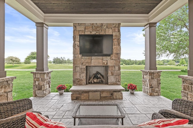 5847 Augusta Blvd, West Lafayette, IN 47906 - view of patio featuring an outdoor stone fireplace