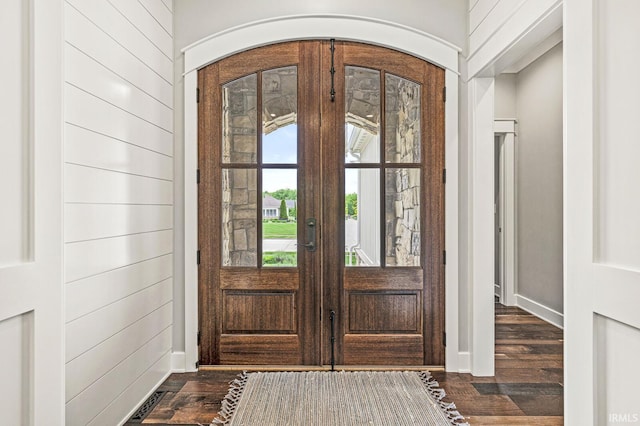 5847 Augusta Blvd, West Lafayette, IN 47906 - entrance foyer featuring french doors, dark wood-type flooring, and baseboards