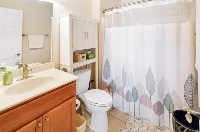 1632 Solemar Dr, West Lafayette, IN 47906 - full bathroom featuring vanity, tile patterned floors, toilet, and a shower with shower curtain