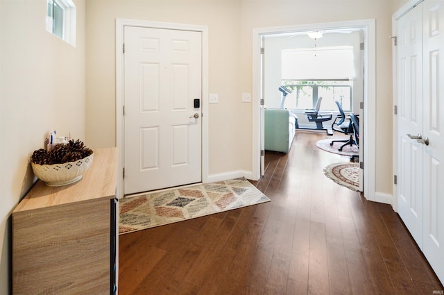1632 Solemar Dr, West Lafayette, IN 47906 - entryway featuring dark wood-style floors, baseboards, and a ceiling fan