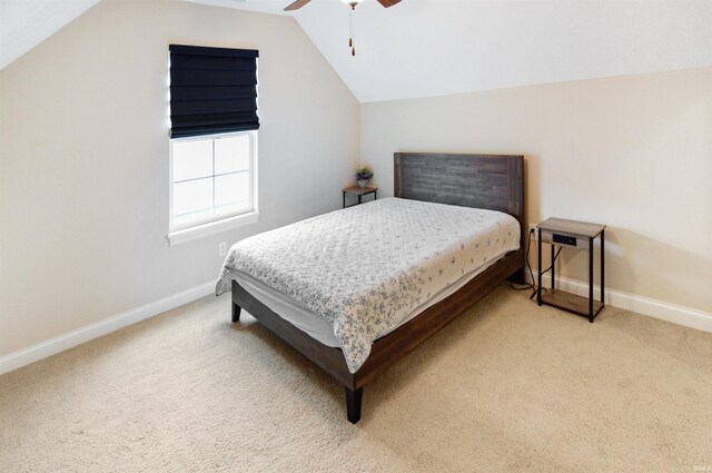 1632 Solemar Dr, West Lafayette, IN 47906 - bedroom featuring baseboards, carpet, vaulted ceiling, and ceiling fan