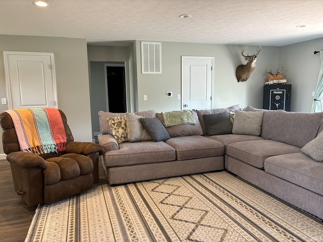 1264 W Greenbriar Dr, Washington, IN 47501 - living room with wood finished floors, a textured ceiling, and recessed lighting