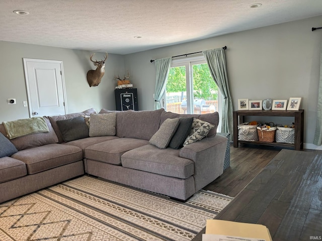 1264 W Greenbriar Dr, Washington, IN 47501 - living area with wood finished floors, a textured ceiling, and recessed lighting
