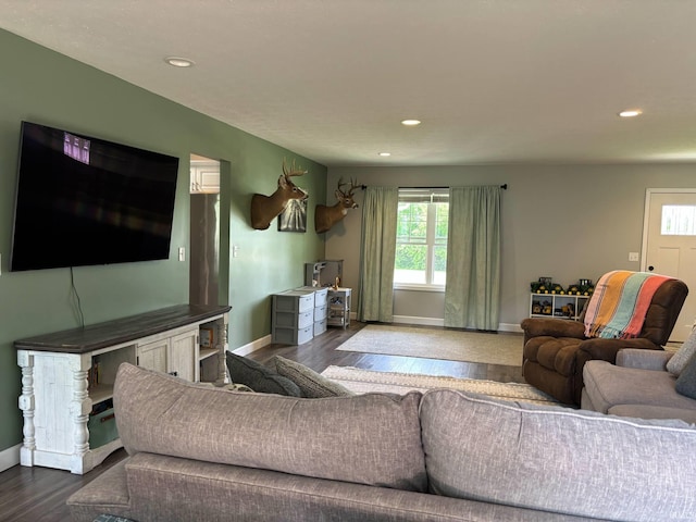 1264 W Greenbriar Dr, Washington, IN 47501 - living area with dark wood finished floors, baseboards, and recessed lighting