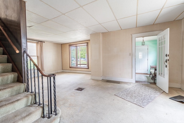 244 N Miami St, Wabash, IN 46992 - carpeted entryway with a paneled ceiling, stairs, and baseboards