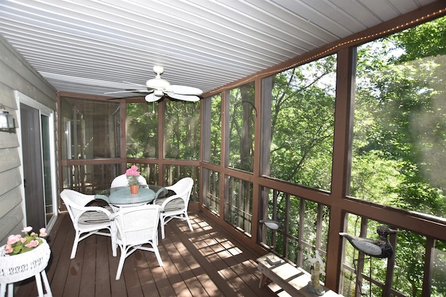 9763 S Harbour Pointe Dr Unit 34, Bloomington, IN 47401 - sunroom with a ceiling fan and outdoor dining space