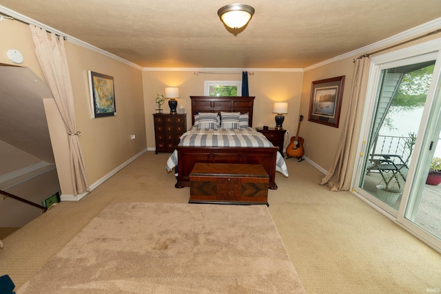 536 Garfield St, Osceola, IN 46561 - bedroom featuring access to exterior, light colored carpet, multiple windows, and crown molding