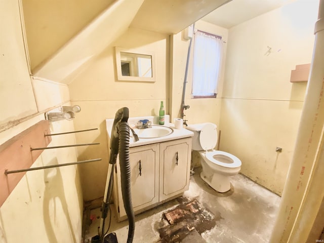 146 W Washington St, Parker City, IN 47368 - half bathroom with vanity, toilet, and unfinished concrete flooring