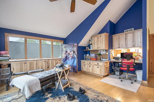 7185 N 1150 W, Shipshewana, IN 46565 - office area featuring light wood-style floors, vaulted ceiling, and a ceiling fan