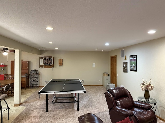 10123 Consta Verde Commons, Leo, IN 46765 - game room with light carpet, recessed lighting, baseboards, and a ceiling fan