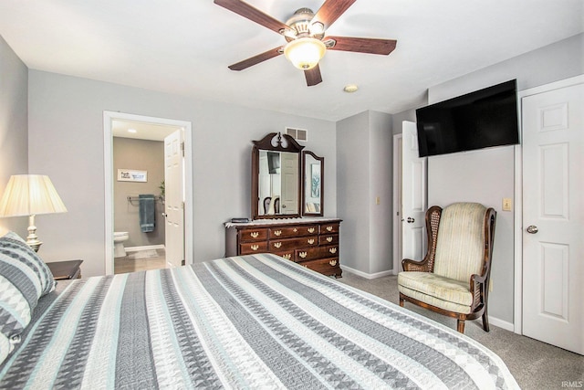 54453 Sagewood Dr, Mishawaka, IN 46545 - carpeted bedroom with baseboards, a ceiling fan, and connected bathroom