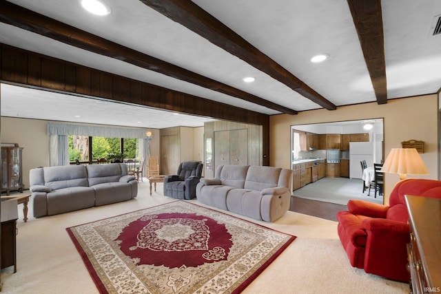 213 S Clark St, Auburn, IN 46706 - living area with carpet flooring, beam ceiling, and recessed lighting
