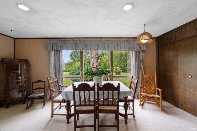 213 S Clark St, Auburn, IN 46706 - dining space with healthy amount of natural light, light colored carpet, and ornamental molding