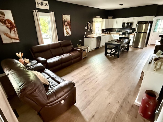 302 L St, Bedford, IN 47421 - living room with light wood-type flooring and healthy amount of natural light
