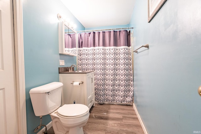 139 Elm St, Wabash, IN 46992 - bathroom with vanity, toilet, wood finished floors, and a shower with shower curtain