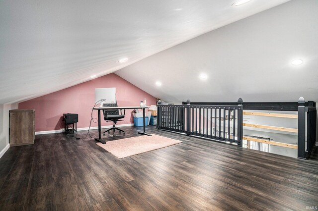 23337 Shorelane, Elkhart, IN 46514 - home office featuring vaulted ceiling, wood finished floors, recessed lighting, and baseboards