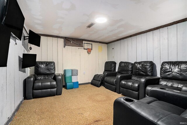 23337 Shorelane, Elkhart, IN 46514 - carpeted cinema room with wood walls and baseboards
