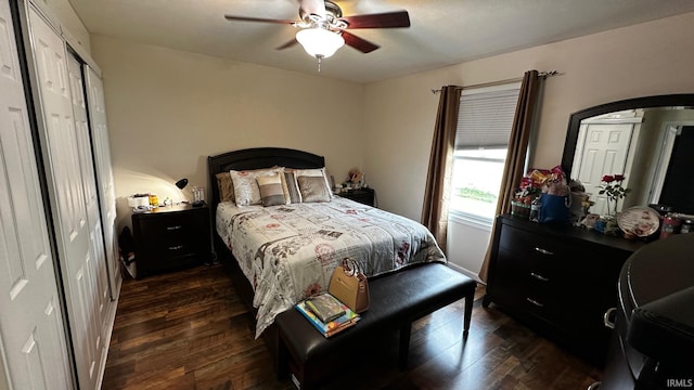 1237 Northstone Rd, Goshen, IN 46526 - bedroom featuring dark wood-style floors, arched walkways, and a ceiling fan