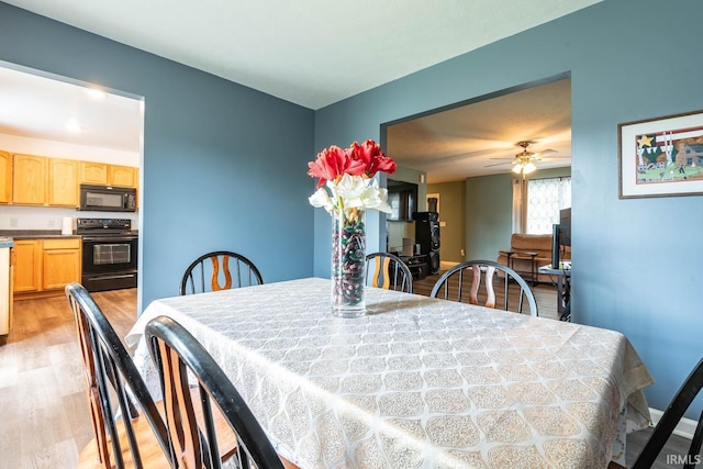7203 W Capstone Cir, Bloomington, IN 47404 - dining room featuring light wood-type flooring and a ceiling fan