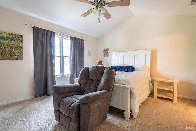 7203 W Capstone Cir, Bloomington, IN 47404 - bedroom featuring lofted ceiling, light carpet, baseboards, and ceiling fan