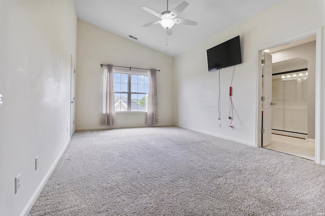 3746 Rolling Rock Dr, Evansville, IN 47711 - unfurnished bedroom with a baseboard radiator, carpet, vaulted ceiling, baseboards, and ensuite bathroom