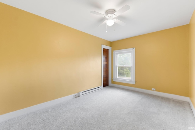3550 Sandpoint Rd, Fort Wayne, IN 46809 - spare room featuring baseboard heating, light carpet, baseboards, and a ceiling fan