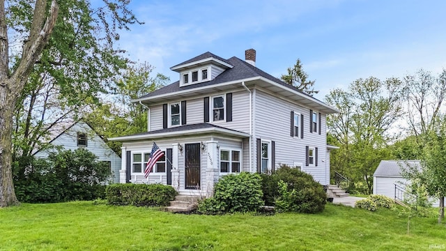 3550 Sandpoint Rd, Fort Wayne, IN 46809 - american foursquare style home featuring a chimney and a front yard