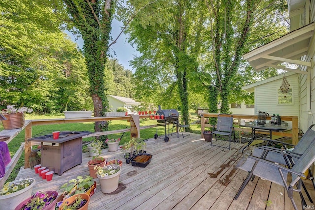 408 S Sale St, Ellettsville, IN 47429 - wooden terrace with a grill and outdoor dining area