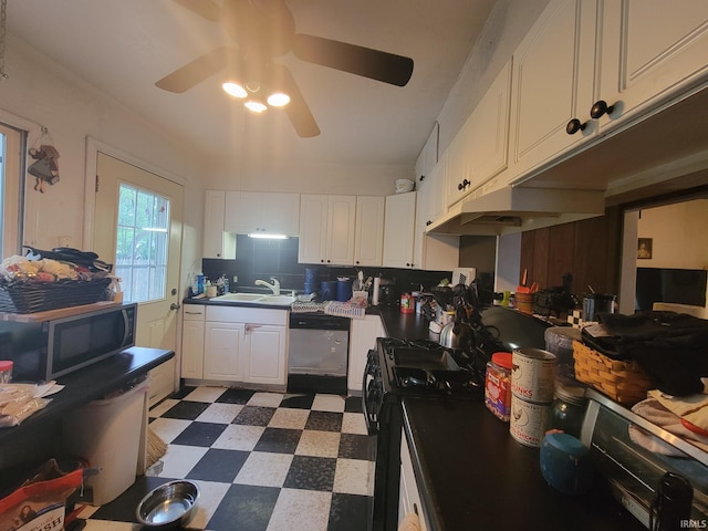 234 Alfred St, Elkhart, IN 46516 - kitchen featuring dishwasher, dark flooring, a sink, white cabinets, and ceiling fan