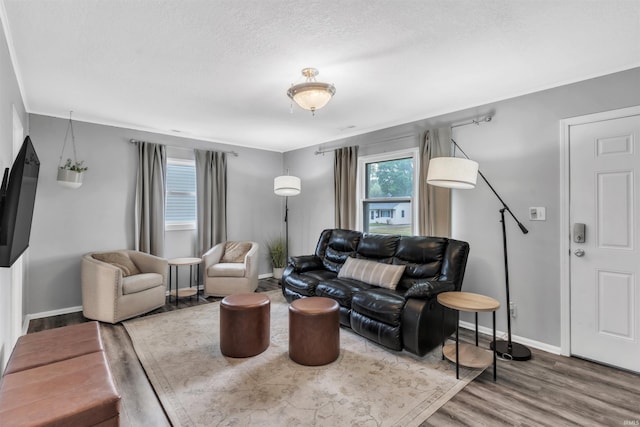 1122 Curdes Ave, Fort Wayne, IN 46805 - living area featuring wood finished floors, baseboards, and a textured ceiling