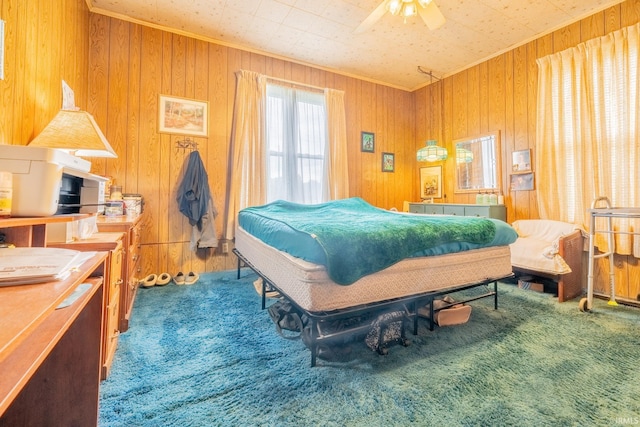 20 E Little St, Denver, IN 46926 - carpeted bedroom featuring wood walls, crown molding, and a ceiling fan