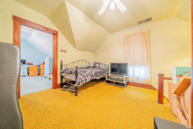 20 E Little St, Denver, IN 46926 - bedroom featuring vaulted ceiling, carpet floors, and a ceiling fan