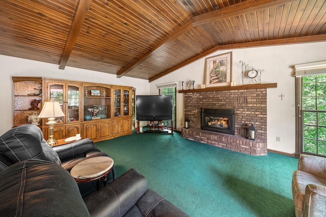 21485 Wallen Dr, South Bend, IN 46628 - carpeted living room with wood ceiling and a fireplace