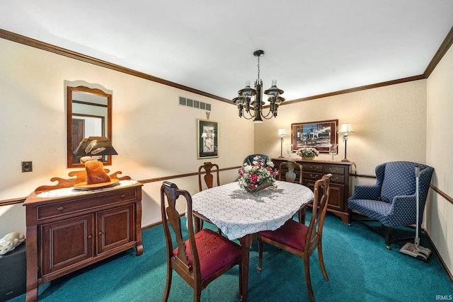 21485 Wallen Dr, South Bend, IN 46628 - dining space with a chandelier, dark colored carpet, and ornamental molding