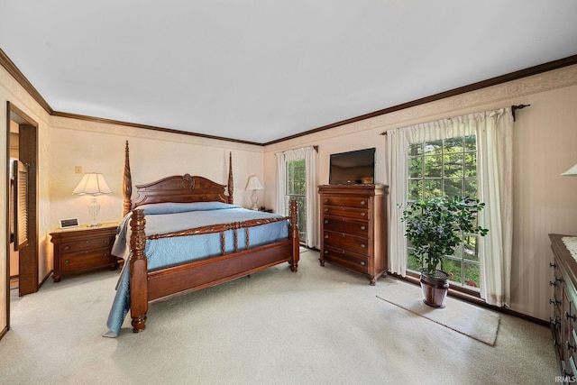 21485 Wallen Dr, South Bend, IN 46628 - bedroom featuring light carpet, crown molding, and multiple windows