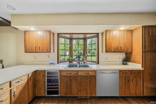 21485 Wallen Dr, South Bend, IN 46628 - kitchen with dishwasher, wine cooler, a sink, and light countertops