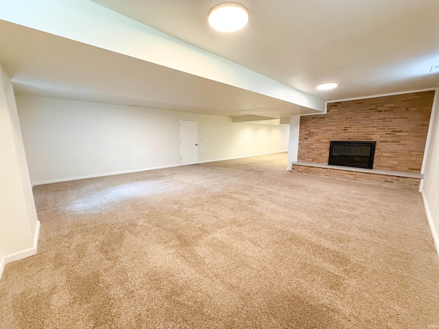 22073 County Road 10 W, Elkhart, IN 46514 - unfurnished living room featuring carpet floors, a fireplace, and baseboards