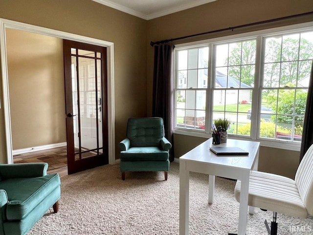 1442 Centerbrook Dr, New Haven, IN 46774 - sitting room featuring ornamental molding, carpet floors, and baseboards