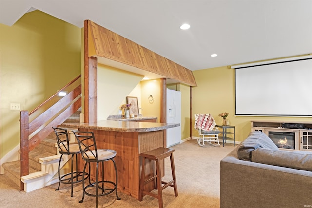 1442 Centerbrook Dr, New Haven, IN 46774 - cinema room with light carpet, bar, and recessed lighting